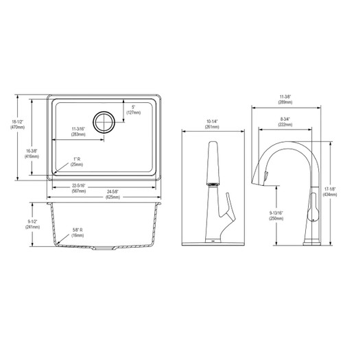 Elkay Quartz Classic 24-5/8" x 18-1/2" x 9-1/2", Single Bowl Undermount Sink Kit with Filtered Faucet, White