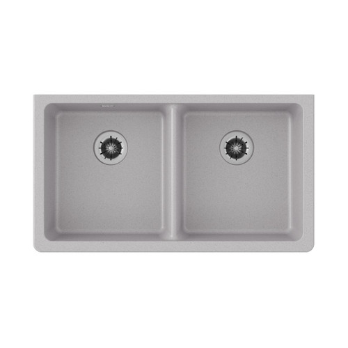 Elkay Quartz Classic 33" x 18-1/2" x 5-1/2", Double Bowl Undermount ADA Sink with Perfect Drain, Greystone