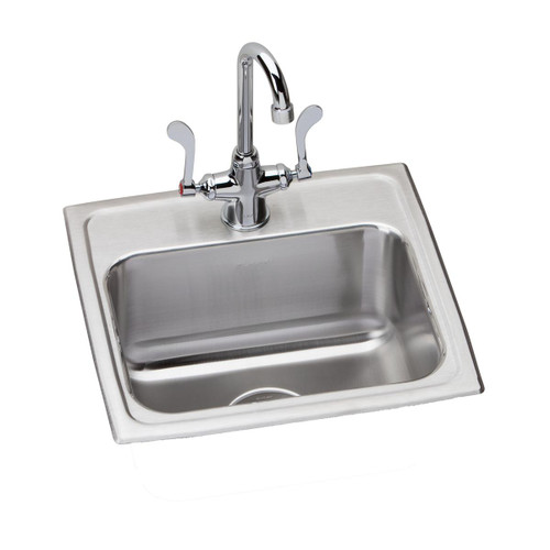 Elkay Lustertone Classic Stainless Steel 17" x 16" x 7-5/8" 1-Hole Single Bowl Drop-in Sink + Faucet Kit