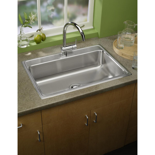 Elkay Lustertone Classic Stainless Steel 31" x 22" x 7-5/8" 3-Hole Single Bowl Drop-in Sink with Quick-clip