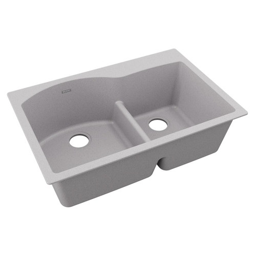 Elkay Quartz Classic 33" x 22" x 10", Offset 60/40 Double Bowl Drop-in Sink with Aqua Divide, Greystone