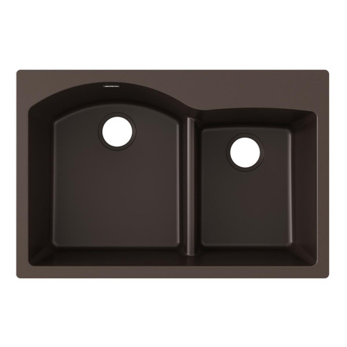 Elkay Quartz Classic 33" x 22" x 10", Offset 60/40 Double Bowl Drop-in Sink with Aqua Divide, Mocha