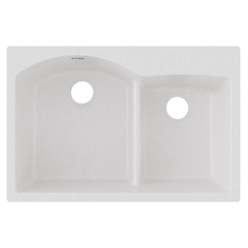 Elkay Quartz Classic 33" x 22" x 10", Offset 60/40 Double Bowl Drop-in Sink with Aqua Divide, White