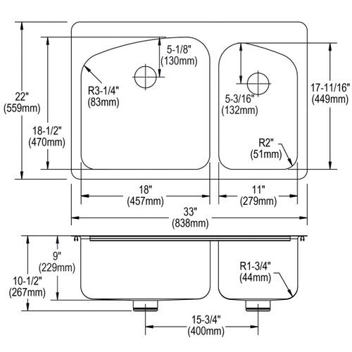 Elkay Lustertone Classic Stainless Steel 33" x 22" x 9" 1-Hole 60/40 Double Bowl Dual Mount Sink with Perfect Drain