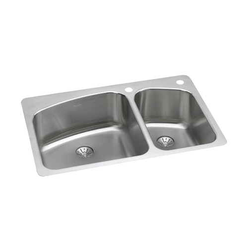 Elkay Lustertone Classic Stainless Steel 33" x 22" x 9" 2R-Hole 60/40 Double Bowl Dual Mount Sink with Perfect Drain