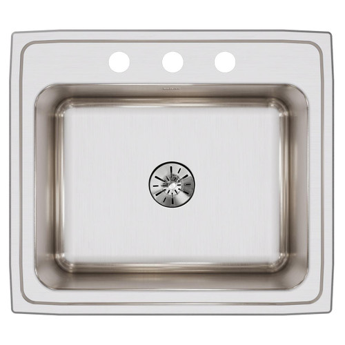 Elkay Lustertone Classic Stainless Steel 25" x 22" x 10-3/8" 3-Hole Single Bowl Drop-in Sink with Perfect Drain
