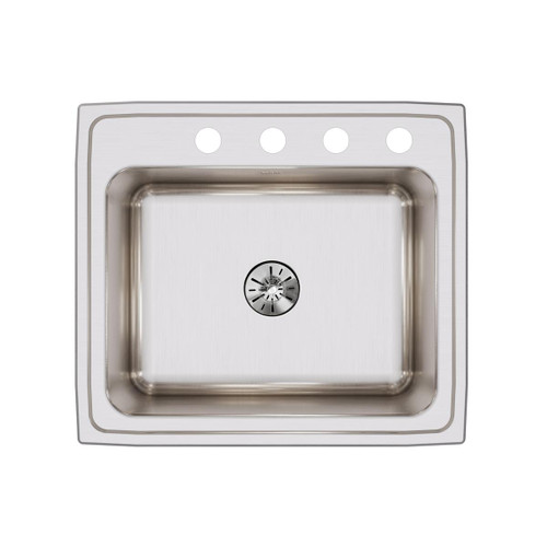 Elkay Lustertone Classic Stainless Steel 25" x 22" x 10-3/8", 4-Hole Single Bowl Drop-in Sink with Perfect Drain