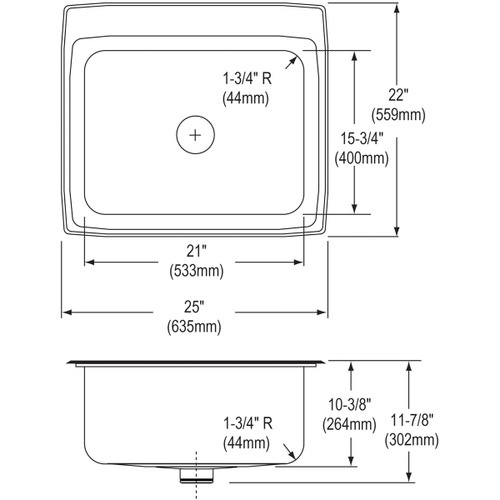 Elkay Lustertone Classic Stainless Steel 25" x 22" x 10-3/8", MR2-Hole Single Bowl Drop-in Sink with Perfect Drain