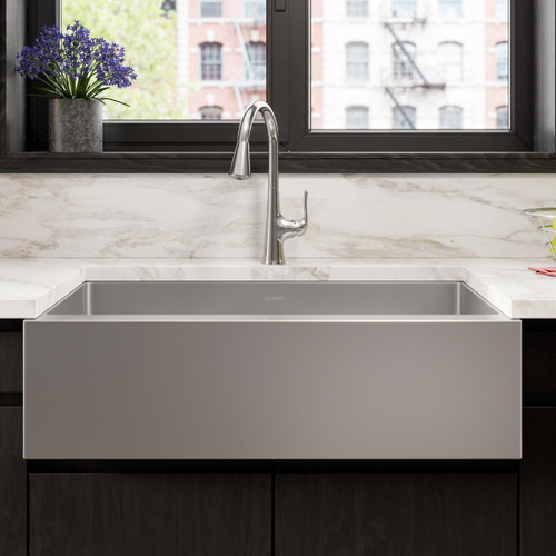 Elkay Crosstown 16 Gauge Stainless Steel 35-7/8" x 20-1/4" x 9" Equal Double Bowl Tall Farmhouse Sink Kit with Aqua Divide