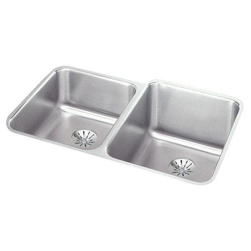 Elkay Lustertone Classic Stainless Steel 31-1/4" x 20-1/2" x 9-7/8", Double Bowl Undermount Sink w/ Perfect Drain