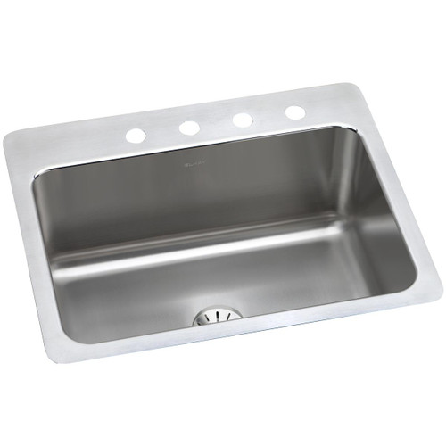 Elkay Lustertone Classic Stainless Steel 27" x 22" x 10" 4-Hole Single Bowl Dual Mount Sink with Perfect Drain