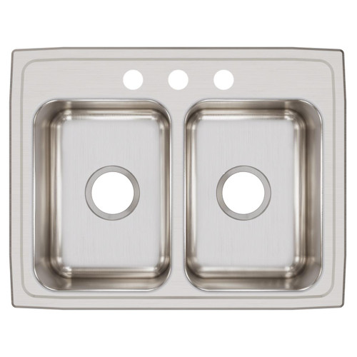 Elkay Lustertone Classic Stainless Steel 25" x 19-1/2" x 7-5/8", 3-Hole Equal Double Bowl Drop-in Sink