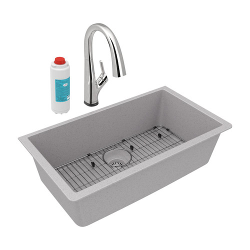 Elkay Quartz Classic 33" x 18-7/16" x 9-7/16" Single Bowl Undermount Sink Kit with Filtered Faucet Greystone