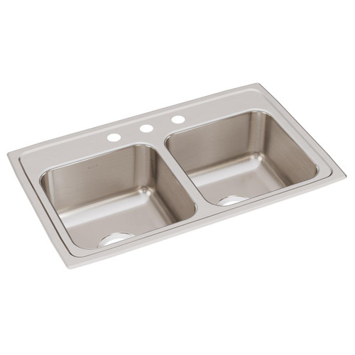 Elkay Lustertone Classic Stainless Steel 29" x 18" x 7-5/8", 3-Hole Equal Double Bowl Drop-in Sink