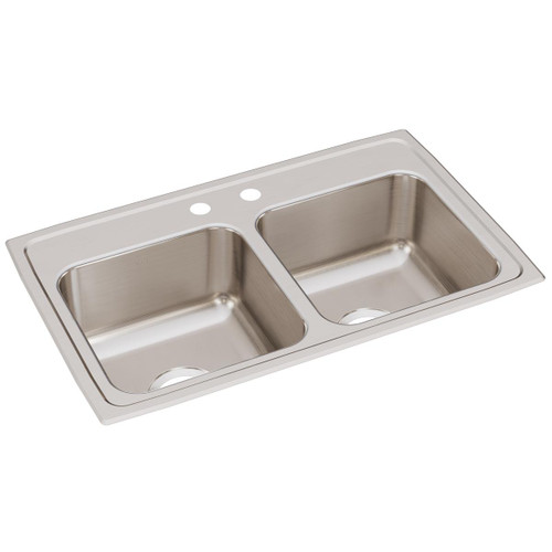 Elkay Lustertone Classic Stainless Steel 29" x 18" x 7-5/8" 2-Hole Equal Double Bowl Drop-in Sink