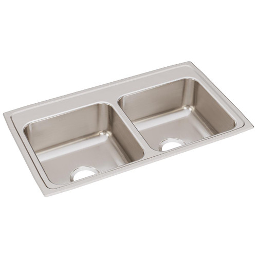 Elkay Lustertone Classic Stainless Steel 33" x 19-1/2" x 7-5/8", Equal 0-Hole Double Bowl Drop-in Sink with Quick-clip