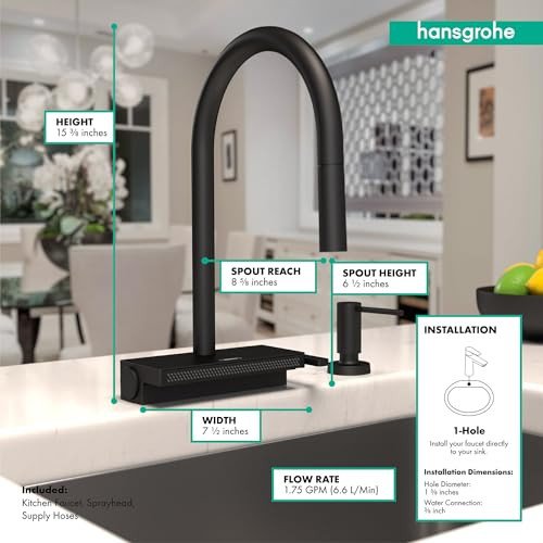 Hansgrohe 73837671 Aquno Select High Arc Kitchen Faucet, 3-Spray Pull-Down, 1.75 GPM in Matte Black