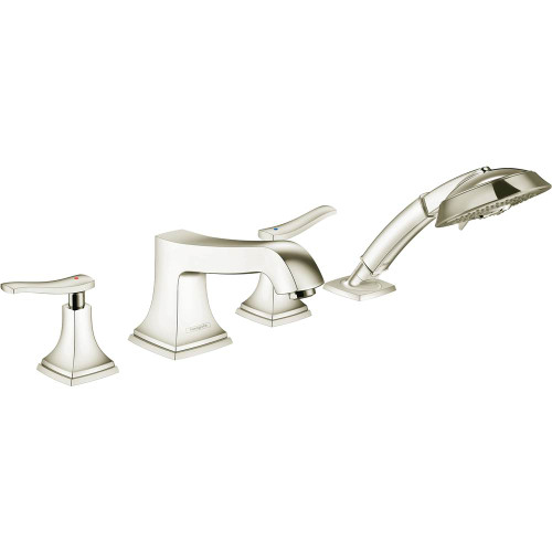 Hansgrohe 31441831 Metropol Classic 4-Hole Roman Tub Set Trim with Lever Handles and 1.8 GPM Handshower in Polished Nickel