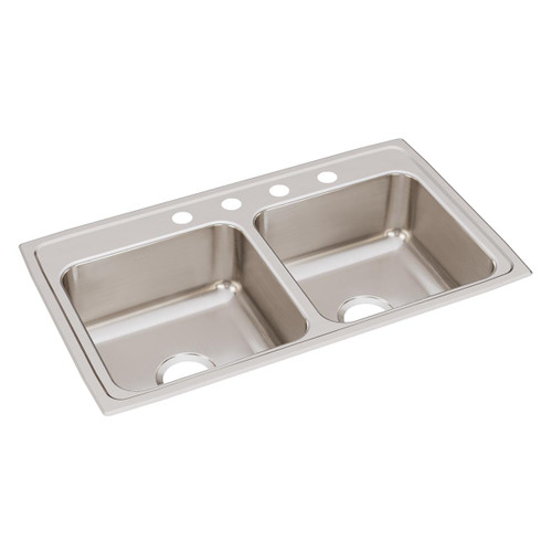 Elkay Lustertone Classic Stainless Steel 33" x 19-1/2" x 7-5/8", 4-Hole Equal Double Bowl Drop-in Sink
