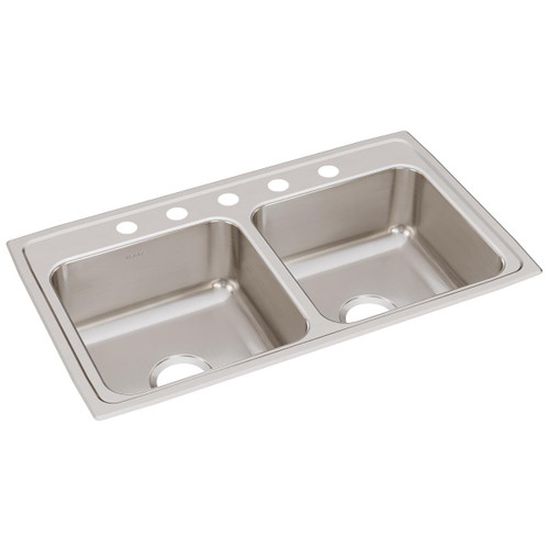 Elkay Lustertone Classic Stainless Steel 33" x 19-1/2" x 7-5/8" 5-Hole Equal Double Bowl Drop-in Sink