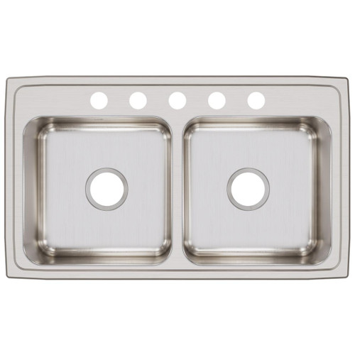 Elkay Lustertone Classic Stainless Steel 33" x 19-1/2" x 7-5/8" 5-Hole Equal Double Bowl Drop-in Sink