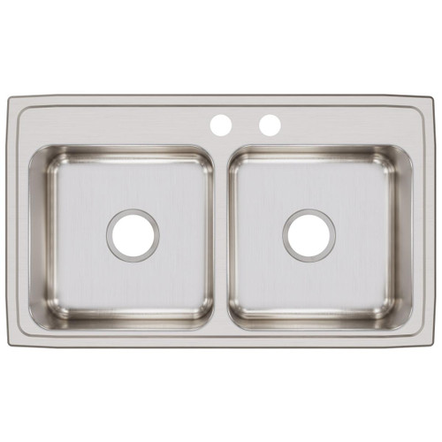 Elkay Lustertone Classic Stainless Steel 33" x 19-1/2" x 7-5/8" MR2-Hole Equal Double Bowl Drop-in Sink