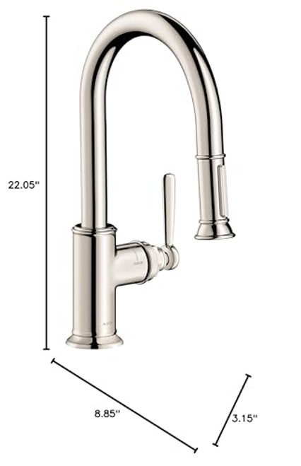 AXOR 16584831 Montreux Prep Kitchen Faucet 2-Spray Pull-Down, 1.75 GPM in Polished Nickel