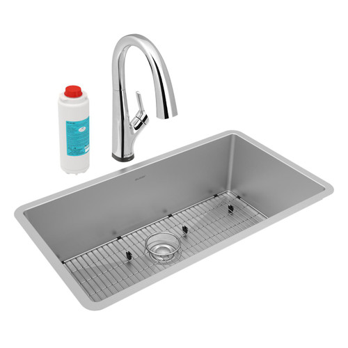 Elkay Crosstown 16 Gauge Stainless Steel 32-1/2" x 18" x 10", Single Bowl Undermount Sink Kit with Filtered Faucet