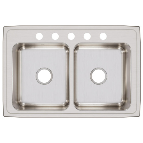 Elkay Lustertone Classic Stainless Steel 33" x 22" x 8-1/8", 5-Hole Equal Double Bowl Drop-in Sink