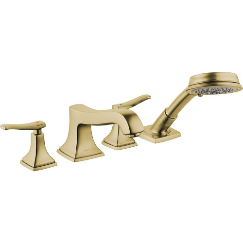 Hansgrohe 31441141 Metropol Classic 4-Hole Roman Tub Set Trim with Lever Handles and 1.8 GPM Handshower in Brushed Bronze