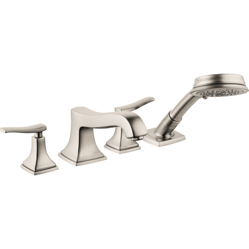 Hansgrohe 31441821 Metropol Classic 4-Hole Roman Tub Set Trim with Lever Handles and 1.8 GPM Handshower in Brushed Nickel