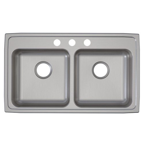 Elkay Lustertone Classic Stainless Steel 33" x 19-1/2" x 6", 3-Hole Equal Double Bowl Drop-in ADA Sink