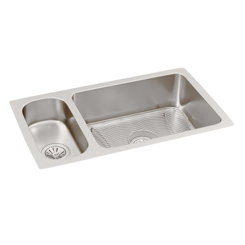 Elkay Lustertone Classic Stainless Steel 32-1/4" x 18-1/4" x 7-3/4", 30/70 Double Bowl Undermount Sink Kit