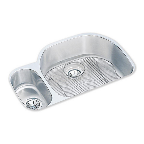 Elkay Lustertone Classic Stainless Steel 31-1/2" x 21-1/8" x 10", 30/70 Offset Double Bowl Undermount Sink Kit