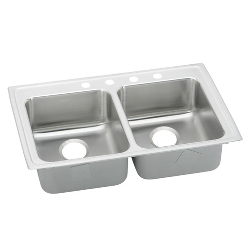 Elkay Lustertone Classic Stainless Steel 33" x 21-1/4" x 6-1/2", 4-Hole Equal Double Bowl Drop-in ADA Sink with Quick-clip