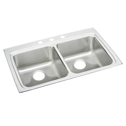 Elkay Lustertone Classic Stainless Steel 33" x 22" x 4", 3-Hole Equal Double Bowl Drop-in ADA Sink