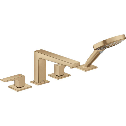 Hansgrohe 32557141 Metropol 4-Hole Roman Tub Set Trim with Lever Handles and 1.75 GPM Handshower in Brushed Bronze