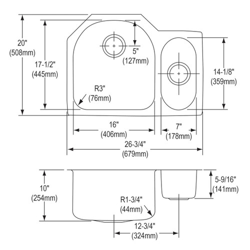 Elkay Lustertone Classic Stainless Steel 26-3/4" x 20" x 10", Offset 70/30 Double Bowl Undermount Sink Kit