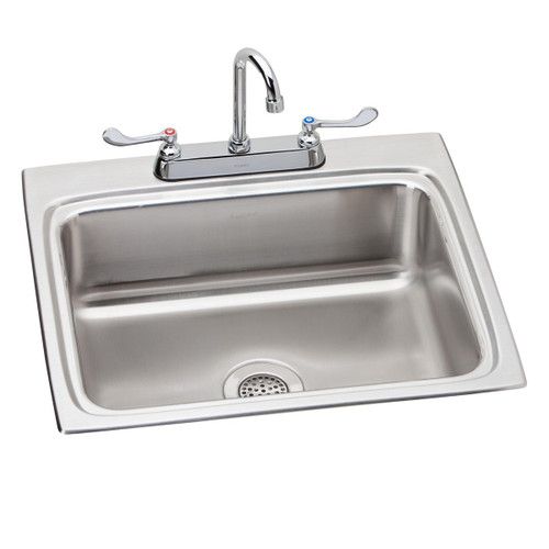 Elkay LR2522SC Lustertone Classic Stainless Steel 25" x 22" x 8-1/8", 3-Hole Single Bowl Drop-in Sink + Faucet Kit