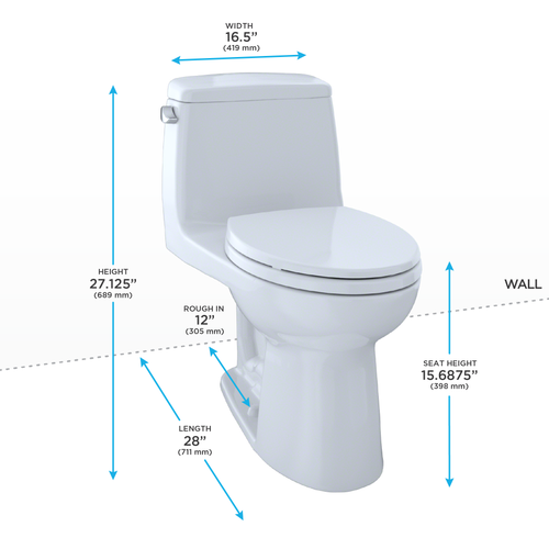 Toto UltraMax One Piece Elongated Sleek Toilet with CEFIONTECT 1.6 GPF with SS114 SoftClose Seat in Cotton White