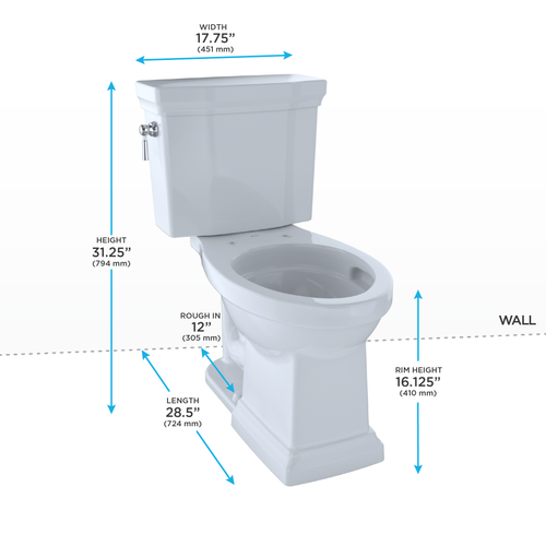 Toto Promenade II Two Piece Elongated Universal Height Toilet 1.28 GPF Less Seat in Ebony