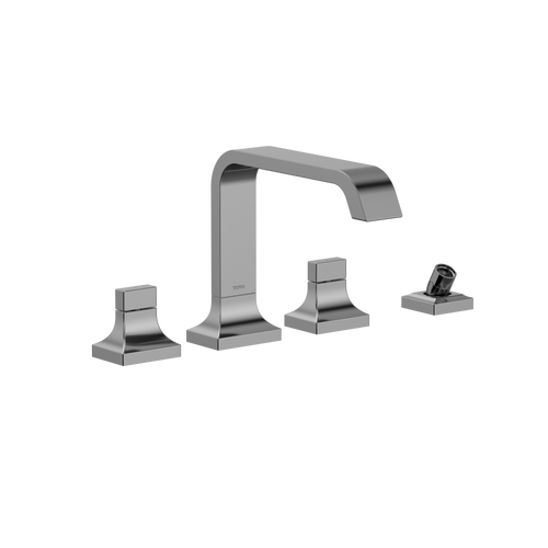 Toto GC Two-Handle Deck-Mount Roman Tub Filler Trim with Handshower, Polished Chrome - TBG08202U#CP