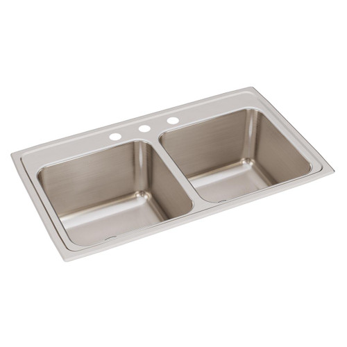 Elkay Lustertone Classic Stainless Steel 33" x 19-1/2" x 10-1/8", 3-Hole Equal Double Bowl Drop-in Sink with Quick-clip