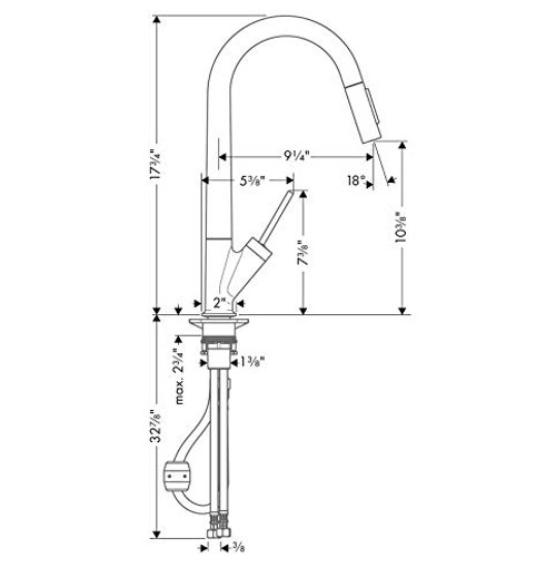 AXOR 10821801 Starck High Arc Kitchen Faucet 2-Spray Pull-Down, 1.75 GPM in Steel Optic AXOR 10821801 Starck High Arc Kitchen Faucet 2-Spray Pull-Down, 1.75 GPM in Steel Optic