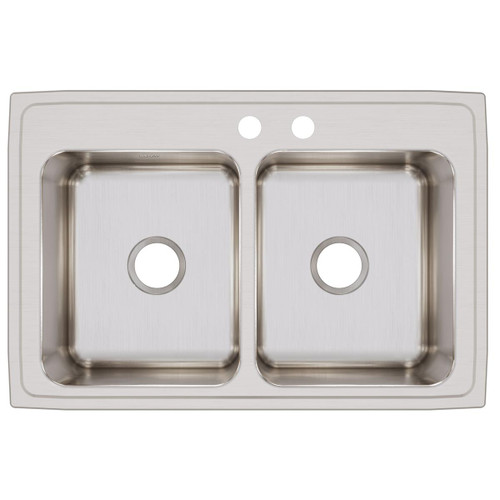Elkay Lustertone Classic Stainless Steel 33" x 22" x 12-1/8" MR2-Hole Equal Double Bowl Drop-in Sink with Quick-clip