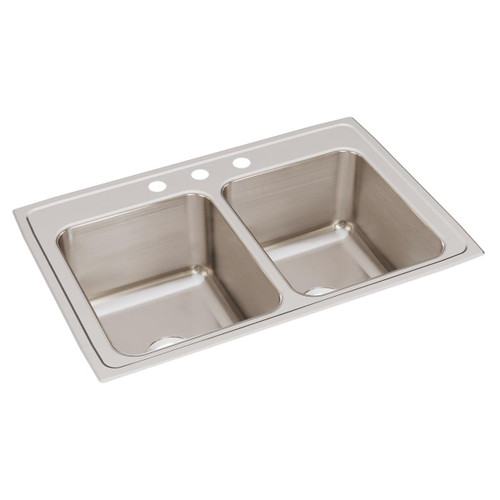 Elkay Lustertone Classic Stainless Steel 33" x 22" x 12-1/8" 3-Hole Equal Double Bowl Drop-in Sink