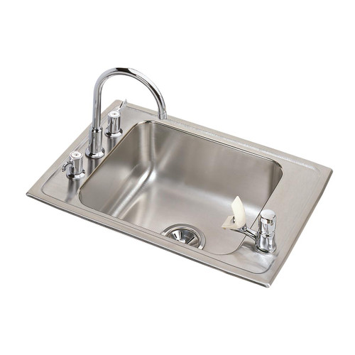 Elkay Lustertone Classic Stainless Steel 25" x 17" x 7-5/8" 4-Hole Single Bowl Drop-in Classroom Sink + Faucet/Bubbler Kit