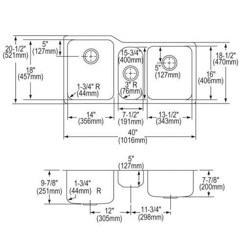 Elkay Lustertone Classic Stainless Steel 40" x 20-1/2" x 9-7/8", Triple Bowl Undermount Sink