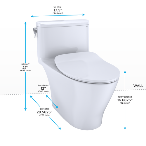 Toto Nexus 1G One Piece Elongated Auto Flush Washlet+ Ready Universal Height Toilet with CEFIONTECT 1.0 GPF with SS234 SoftClose Seat in Cotton White
