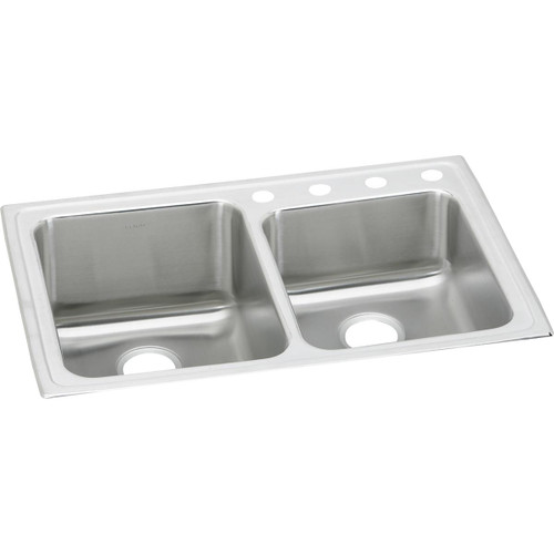 Elkay Lustertone Classic Stainless Steel 33" x 22" x 10", Offset 4-Hole Double Bowl Drop-in Sink